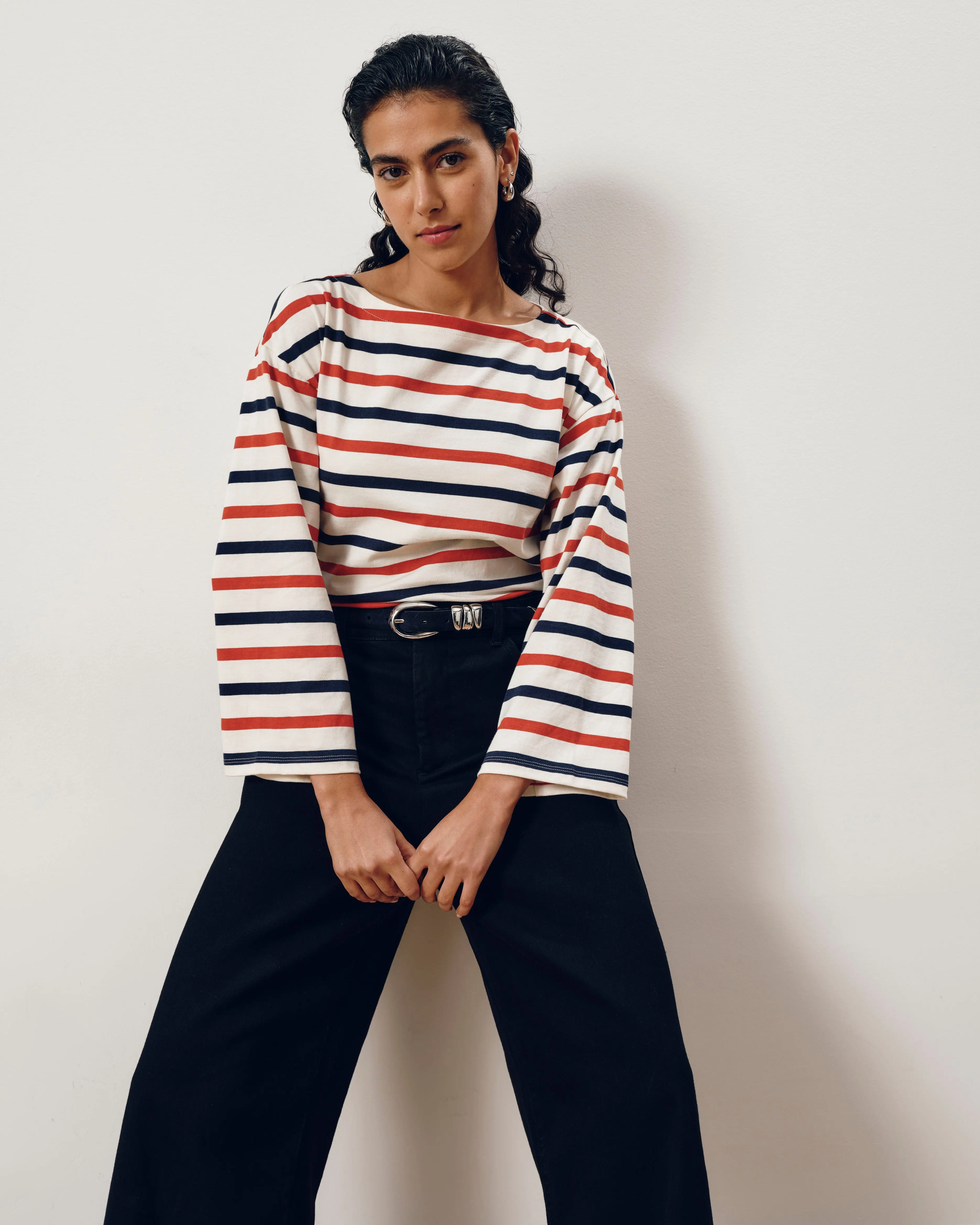 Women's Essential Classic Striped Montauk Breton T-Shirt Blouse - Soft Yarn-Dyed Jersey Knit, Bell Sleeves, Casual Summer Party & Everyday Wear Top