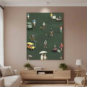 Framed Canvas 1pc Framed Golf-Themed Poster - Vibrant Illustration Of People Playing Golf, Ideal For Living Room, Office, Or Bedroom Decor, Perfect Birthday Or Holiday Gift, Living Room Art |   Modern Wall Art |   Durable Frame, Golf Accessories