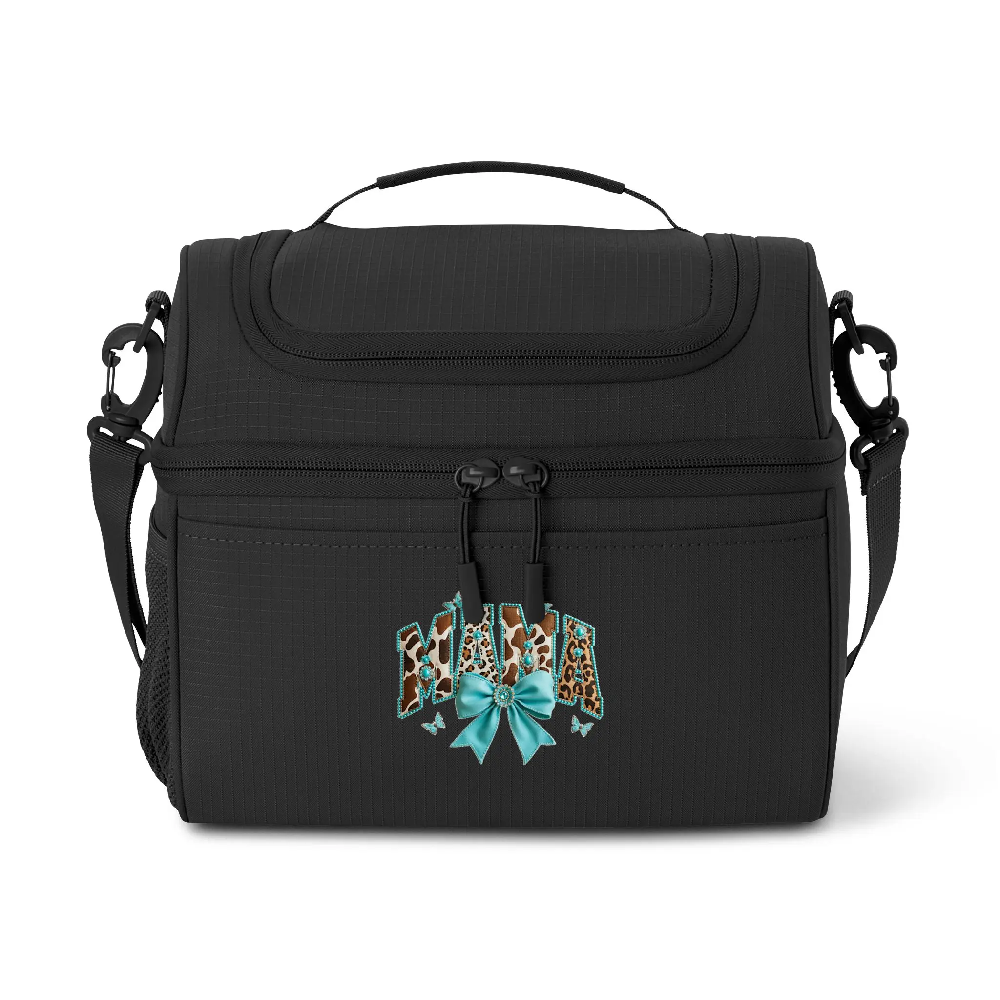 Aqua Leopard Name Monogram Cooler Bag | Personalized Insulated Lunch Tote