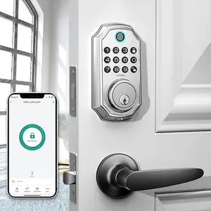 LNDU D280+H300Keyless Entry fingerprint Door Lock with Handle Set, APP Smart Control + Keypad Deadbolt, Supports 100 Code Storage. Anti-Peeping Virtual Password Design, Fits Front Doors. Easily Enables Remote. keyless doorknob biometric knob