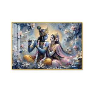 Crystal Porcelain Radha Krishna Wall Art with Rose Golden Aluminum Frame Spiritual Home & Office Decor 24x36 inches Premium Crystal Porcelain High Definition Artwork Elegant Frame