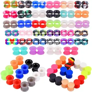 100pcs Colorful Silicone Ear Gauges Plugs Double Flared Ear Tunnels Stretchers Ear Piercing Jewelry 2g-3/4