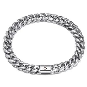 Hisatan Initial Bracelets for Men A-Z Letters Cuban Link Chain Bracelets Silver/Gold Sturdy Stainless Steel Initials Bracelet Mens Jewelry Gifts