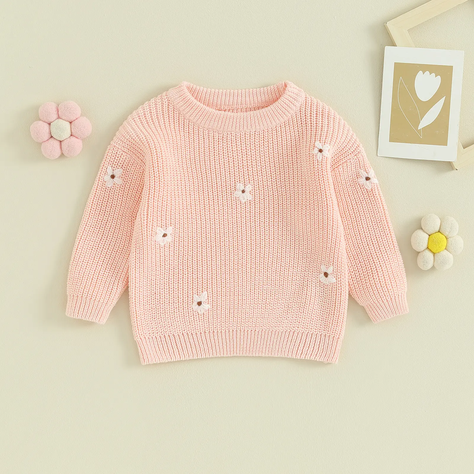 Newborn Baby Girl Knit Sweater Winter Outfit Long Sleeve Crew Neck Sweatshirt Pullover Top Cute Infant Fall Clothes