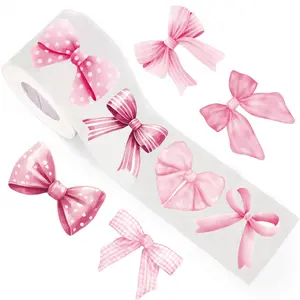 500 Stickers/Roll Pink Bow Seal Stickers - Cute Gift Box Blessing Labels, Wrapping Decoration Craft Stickers