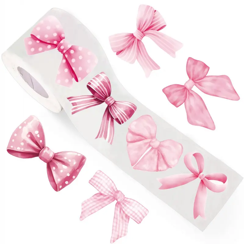 500 Stickers/Roll Pink Bow Seal Stickers - Cute Gift Box Blessing Labels, Wrapping Decoration Craft Stickers, Gift Stickers Labels For Presents