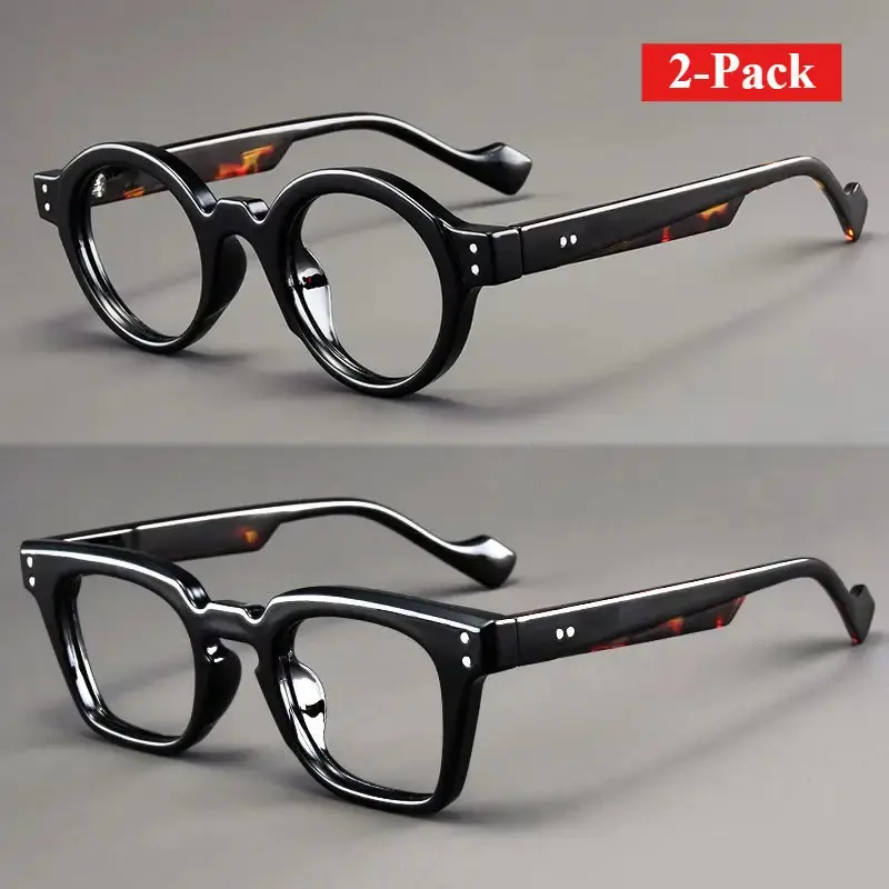 Unisex 2PC Vintage Lightweight Presbyopia Reading Glasses Set (+1.0, +3.0) - Round & Square Polycarbonate Frames, Retro Rise Arms, Stylish Eyewear for Men & Women, Reading Eyeglasses, Daily, Eyewear Fashion, Comfortable And Long-Lasting, Assorted Eyeglass