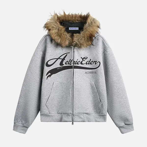 Aelfric Eden Unisex Boxy Zip Up Hoodie Faux Fur Collar Oversized Streetwear Y2K Heavyweight Sweatshirt Aelfric Eden Unisex Boxy Zip Up Hoodie Faux Fur Collar Oversized Streetwear Y2K Heavyweight Sweatshirt