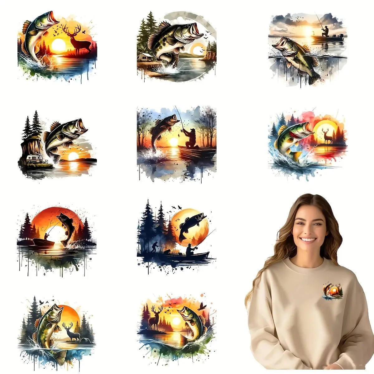 Fishing Themed DIY T-shirt Decals, Washable Heat Transfer Sticker, DIY Decorative Sticker for T-shirt, Mask, Jeans, Backpack, Crafts