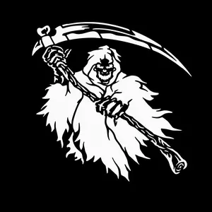 1PC "Grim Reaper Dark Sticker (Black-white skull scythe design + car body fit) Car personal sticker Adds cool dark vibe For dark style lovers"