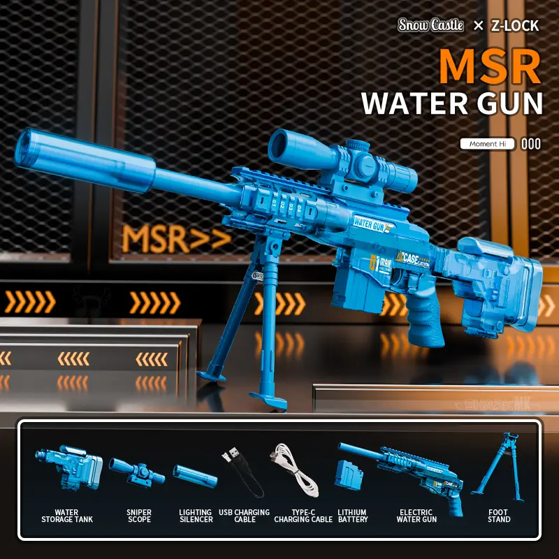 Electric Water Gun MSR Barrett Sniper Rifle, Full Auto Blaster with Lighting Silencer & Blowback Action, Summer Outdoor Water Toy for Adults & Kids, Rechargeable Squirt Gun pool Party Favors