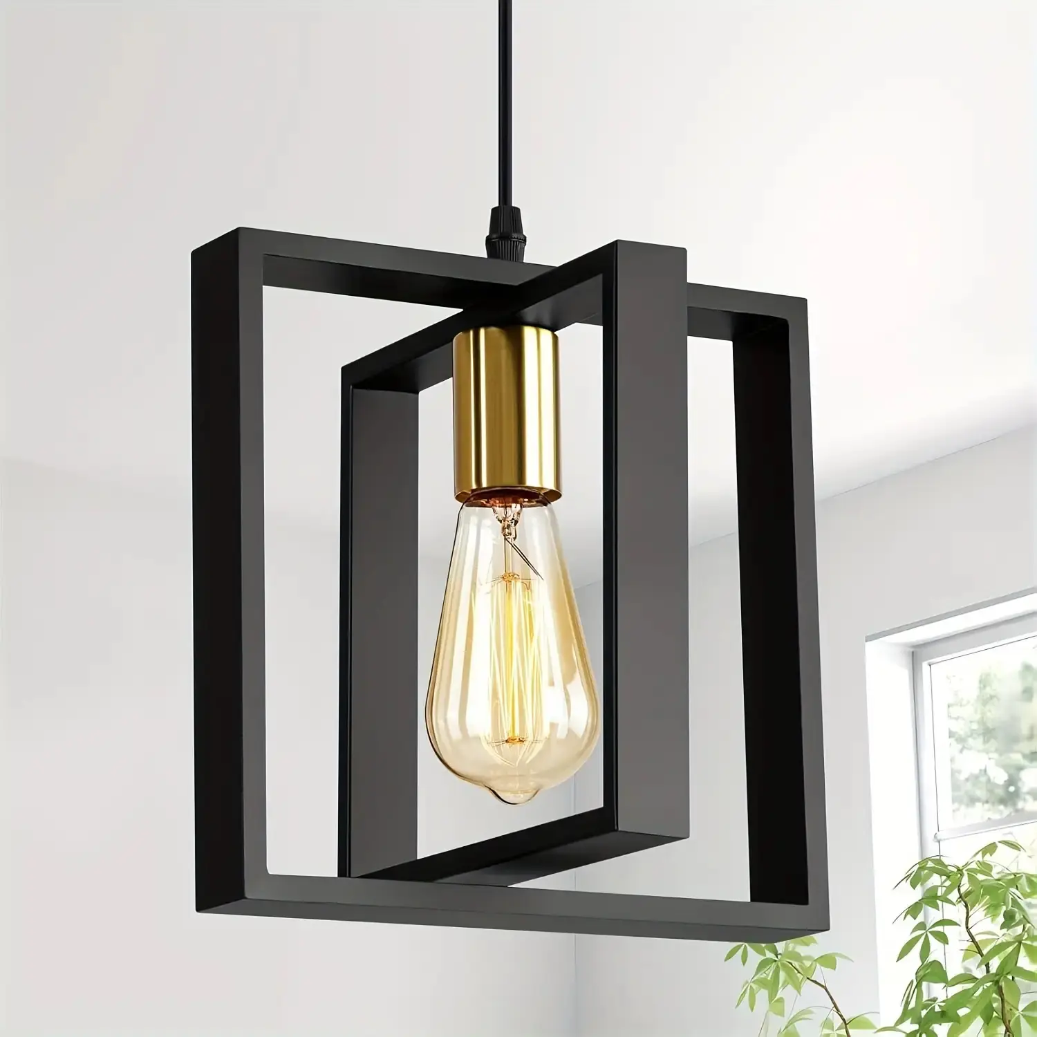 1/2 Pack Industrial Semi-Recessed Black Metal Retro Chandelier with E26 Base, Easy DIY Assembly, Quick Installation, Installation Accessories, Rustic Retro Look, Solid Wood Warmth Vibe, Fits Kitchen Islands, Indoor Decor for Bedrooms (Bulbs Not Included)