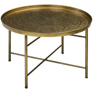 HOMCOM 24" Round Coffee Table with Hammered Tray Top, Vintage Metal Center Table for Living Room, Bedroom, Side Table, Black