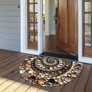 Front Door Mat for Outdoor Entrance, Heavy-Duty Semi-Circular Rug, Suitable for Exterior Entrances, Welcome Mat for Indoor Use, Made of Non-Slip Diatomite Material (Rainbow Stone Color)