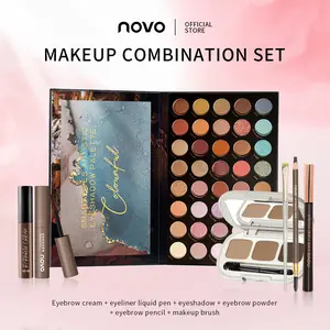 NOVO eye makeup set 7-piece set, including eyeshadow disc, eyebrow pencil, eyeshadow brush, eyeliner, eyebrow dye cream, three-color eyebrow powder, mascara, versatile and portable with a variety of makeup styles