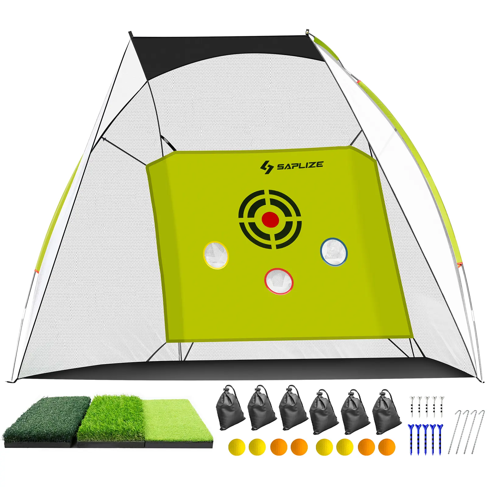 SAPLIZE Heavy-Duty Golf Hitting Net Set with Premium Mat, Indoor Golf Practice Equipment for Training with Silent Noise-Reducing Target, Golf Practice Tool, Indoor/Outdoor
