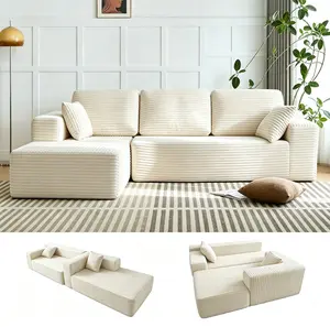 Modular Corduroy Cloud Couch Set - 3-Seat Boneless Sectional Convertible Sleeper Bed, Plush Oversized Chaise Loveseat with Soft Fabric, Blend Down Indoor Living Room Apartment Furniture couches for rooms