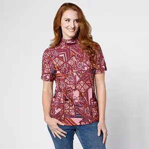 DG2 by Diane Gilman Printed Dolman Sleeve Turtleneck Top