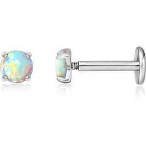 2Pcs 18g Titanium Internally Threaded Tragus Piercing Jewelry Nose Studs Flat Back Earrings Labret, Lip, Helix, Cartilage, Conch, Medusa Piercing for Women Men Sensitive Ears