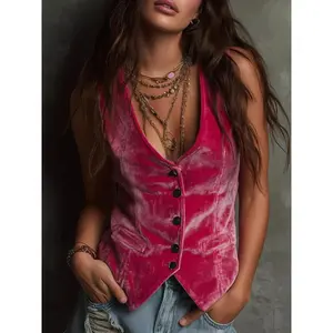 2026 Velvet Button-Down Vest Coat