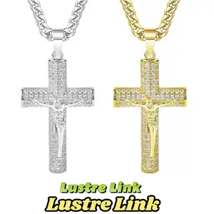 14K Real Gold-Plated & Shiny Silver  CrossNecklace for Men Women, Advanced Nanotech Tarnish-Free Chain with Cross,24 inchesFree shippingLong and 6mm Wide,High Quality,Gold Plated gift Daily Christian ReligiousJewelry Gift
