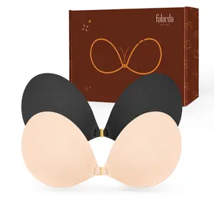 Falorda 2 Pairs Suede Fabric Adhesive Bra Strapless Sticky Push Up Invisible Bra for Women Size A-D Comfortable Breathable Skin-friendly Daily All-Matching Womenswear