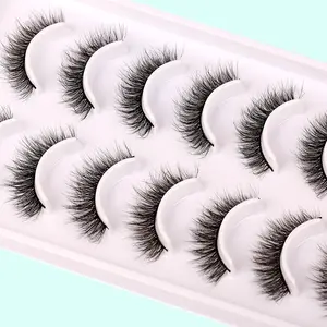 Natural False Eyelashes, 10 Pairs Fluffy Strip Lashes, DIY Faux Eyelash Extensions Kit, Natural Cat Eye Curl, Soft and Curly Fake Lashes for Women, Eye Makeup Cosmetic, DIY Dramatic Lashes