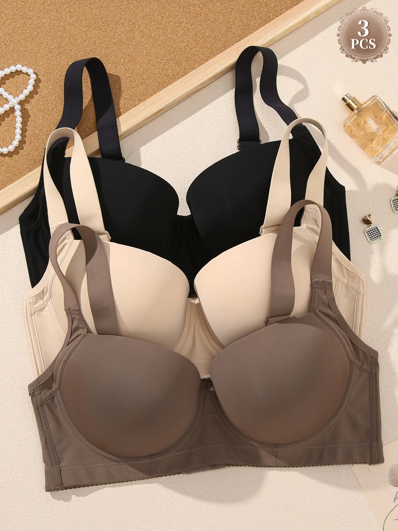 3PCS Women's Plus Size Seamless Underwire Bra, Full Coverage Push-Up Minimizer Bra,Soft Breathable Adjustable Wide Straps T-shirt Bra,  Elegant Everyday wear Underwear