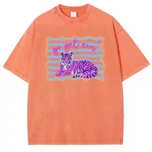 “Go Get ’Em Tiger” Vintage Washed Cotton T-Shirt | Retro Motivational Graphic Tee
