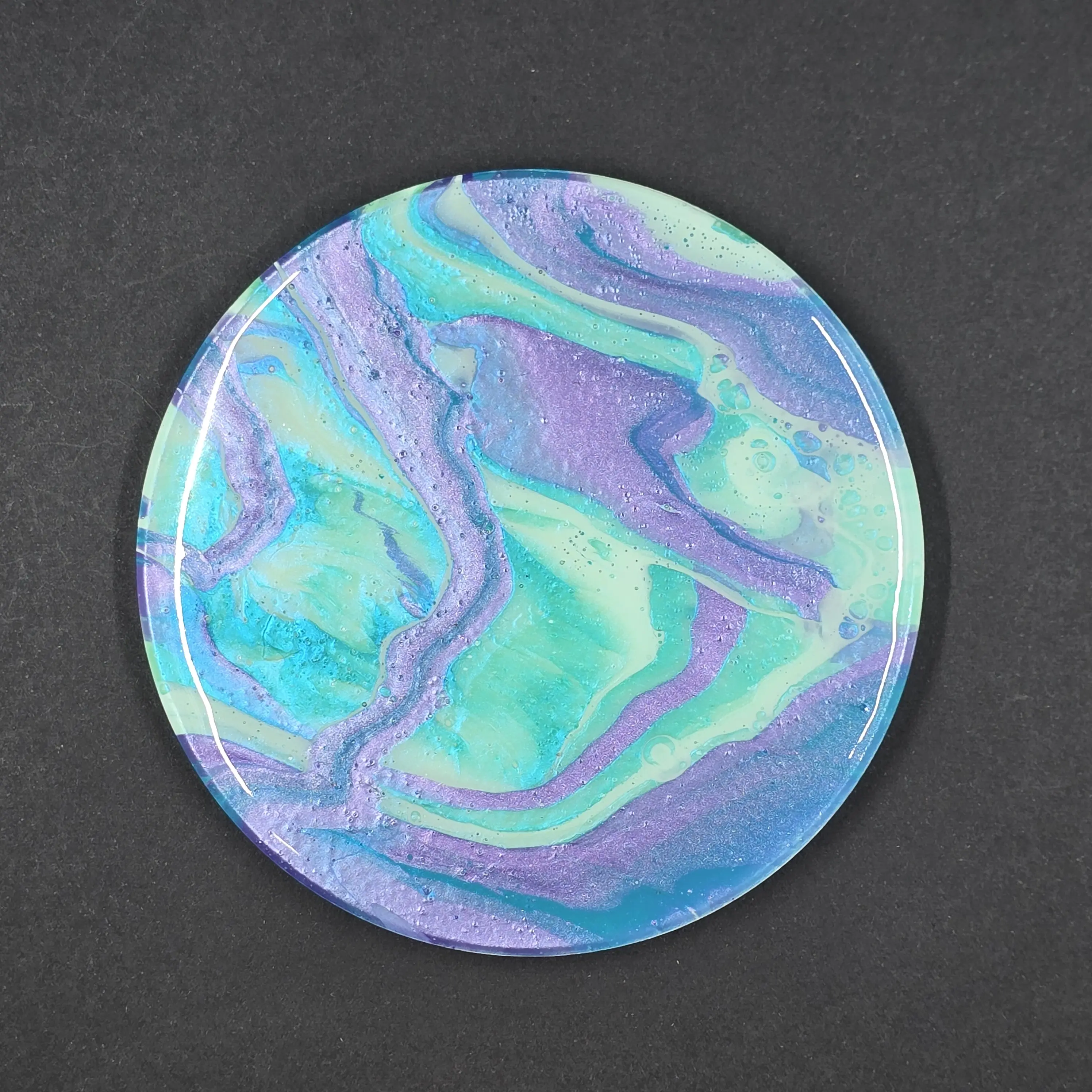 Round Ceramic Coaster, Hand-Painted Fluid Art Design with Resin Top Coat, Round Coaster