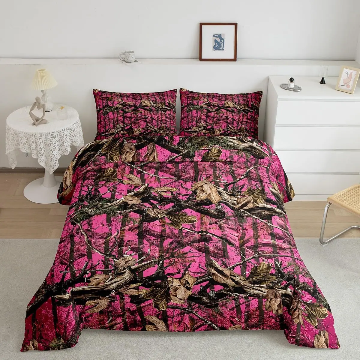 Feelyou Pink Camouflage Luxury Bedroom Bedding Set - Soft, Breathable, Decorative Bed Comforter for Cabin or Rustic Lodge Farmhouse Woods-Themed Duvet Set, Breathable Duvet Set