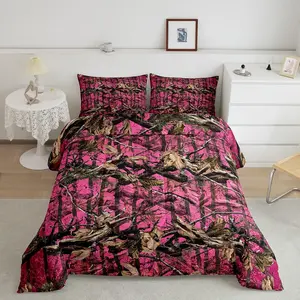 Feelyou Pink Camouflage Luxury Bedroom Bedding Set - Soft, Breathable, Decorative Bed Comforter for Cabin or Rustic Lodge Farmhouse Woods-Themed Duvet Set, Breathable Duvet Set