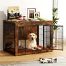 Warcat Wooden Dog Crate Furniture with 4mm Thick Cozy Cushion - Iron Enclosed Escape-Proof Kennel, Double Door, Adjustable Side End Table, Easy Assembly & Cleaning for Indoor Small-Large Dogs (L:38.7"l x25.7"w x26.9"h, M:32.6"l x22.1"w x25.3"h)