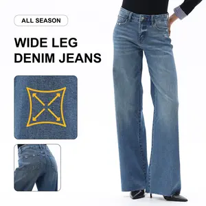 ONESO Women's Mid-Rise Straight Wide Leg Jeans, Gradient Wash, High Stretch & Great Fit, BBL Lifting Design, Available in Regular & Plus Sizes