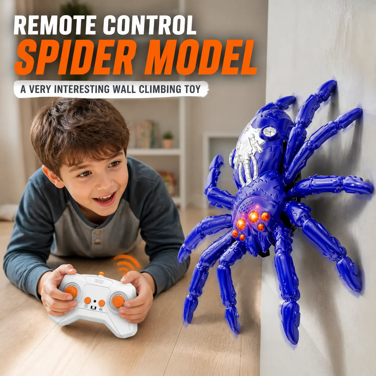 RC Wall Climbing Spider Toy - Remote Control Tarantula with Flashing Light Eyes, Halloween Indoor Play Prank Toy for 3-4 Years Old Boys, Christmas Birthday Gift