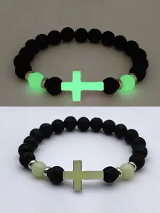 The luminous cross volcanic stone bead bracelet is suitable for daily wear, vacation dates, and other occasions, and is also a surprising and exquisite small gift beaded bracelet Cross Charm Bangle