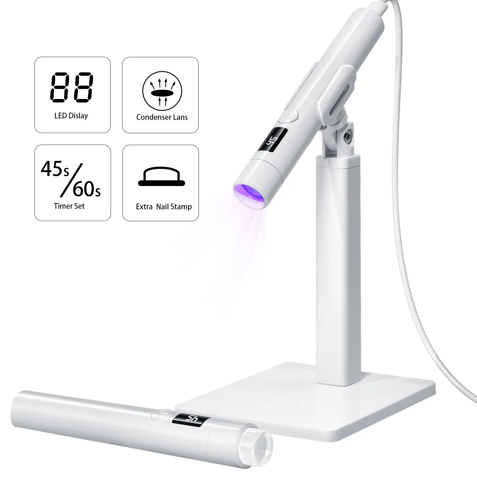 8-Second Quick Dry UV Nail Lamp with 360° Magnetic Rotating Stand - Portable LED Nail Light for Press On Nails, 45s/60s Timer, Complete Manicure Kit, Polish Curing Dryer, Uv Lamp Cured