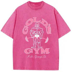 HarleyLand Oversize Acid Wash Vintage GOLD'S GYM T-Shirt, Heavyweight Cotton Streetwear graphic vintage tees Menswear Crewneck Tshirt unisex funny cat worm women Round Neck Casual
