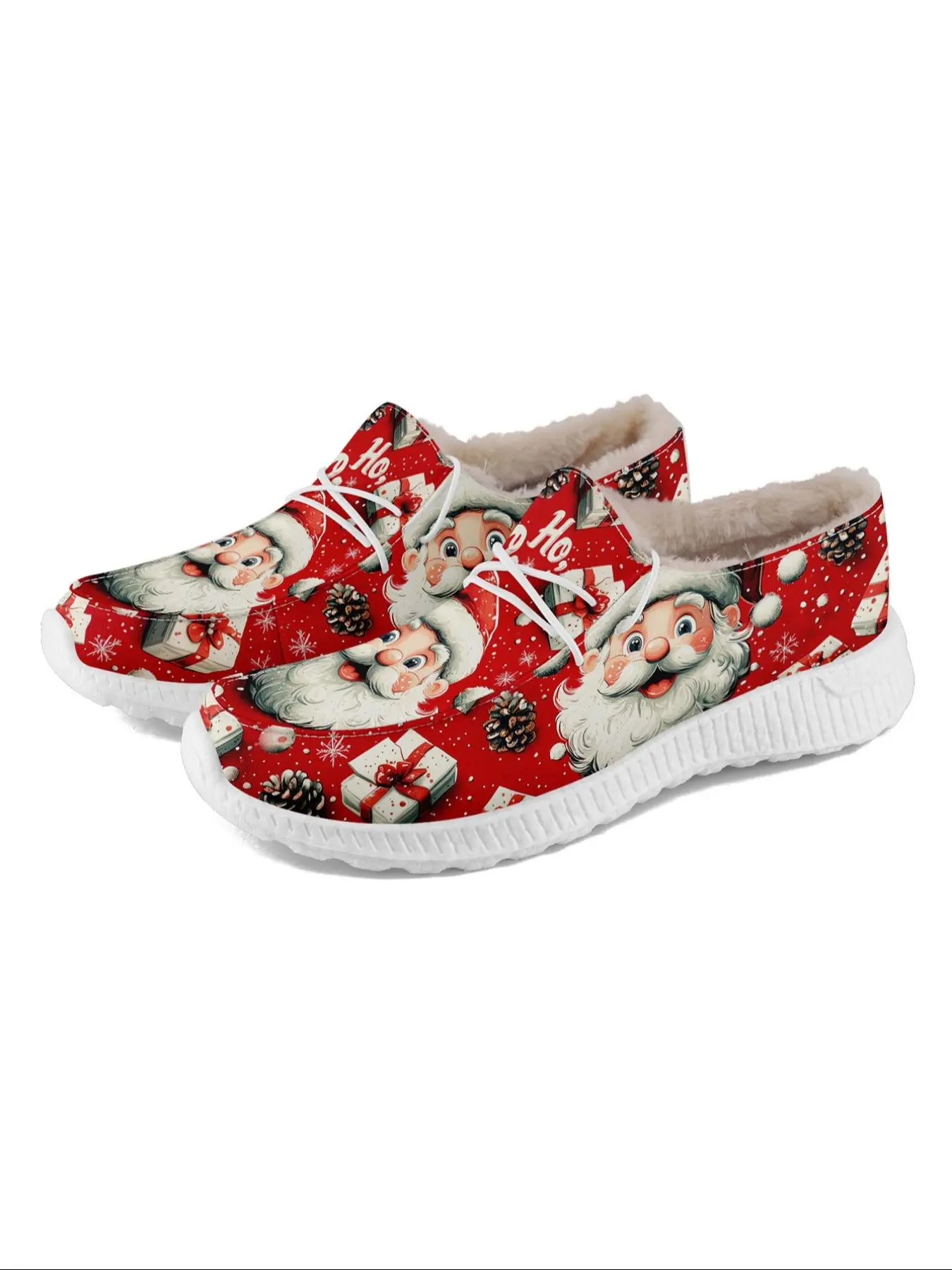 Men's Cartoon Santa Claus Print Lace Up Low Top Sneakers, Casual Comfortable Breathable Non-slip Shoes, Fashionable Christmas Sneakers for Daily Wear