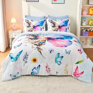 7 Piece Butterfly Comforter Set Twin Size 3D Colorful Floral Butterflies Bedding Set for Kids Girls Women for Birthday twin-size comforter 68x86"