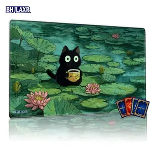 Whimsical Black Cat White Eyes Tea Party MTG Playmat - 12x24in Non-Slip TCG Game Mat, Ideal for Family Gatherings & Gift, Perfect for Card Games Enthusiasts, Anime Mousepad