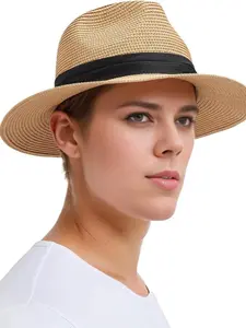 1 Pc Unisex Panama Straw Hat Summer Foldable Beach Fedora UV Sun Protection for Women Outdoor Travel