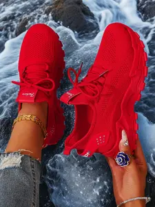 Women's Fashionable Lace Up Low Top Sneakers, Casual Breathable Comfortable Athletic Knit Running Shoes Sporty Running Shoes Sports Running Shoes, Knitted Running Shoes, All-match Basic Shoes for Daily Wear