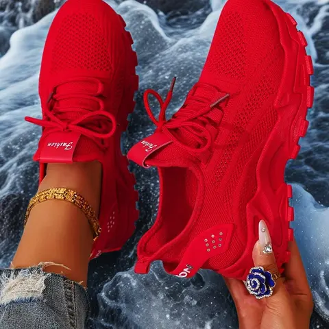 Women's Fashionable Lace Up Low Top Sneakers, Casual Breathable Comfortable Athletic Knit Running Shoes Sporty Running Shoes Sports Running Shoes, Knitted Running Shoes, All-match Basic Shoes for Daily Wear, Casual Running Footwear