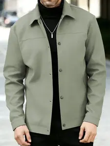 Men's Spring and Autumn Casual Jacket, made of 100% polyester fiber, featuring a buttoned front and closure design, a versatile collar jacket, machine washable, and easy to maintain fabric, suitable for daily life, casual sports, and formal wear