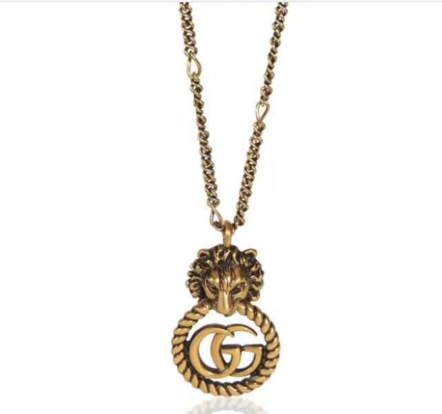 Pre-owned Gucci Gold Plated Double G Lion Head Pendant