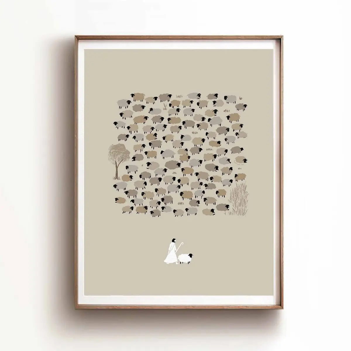 Christian Gift, Jesus Leaves 99 Sheep Poster, Shepherd Wall Art Unframed