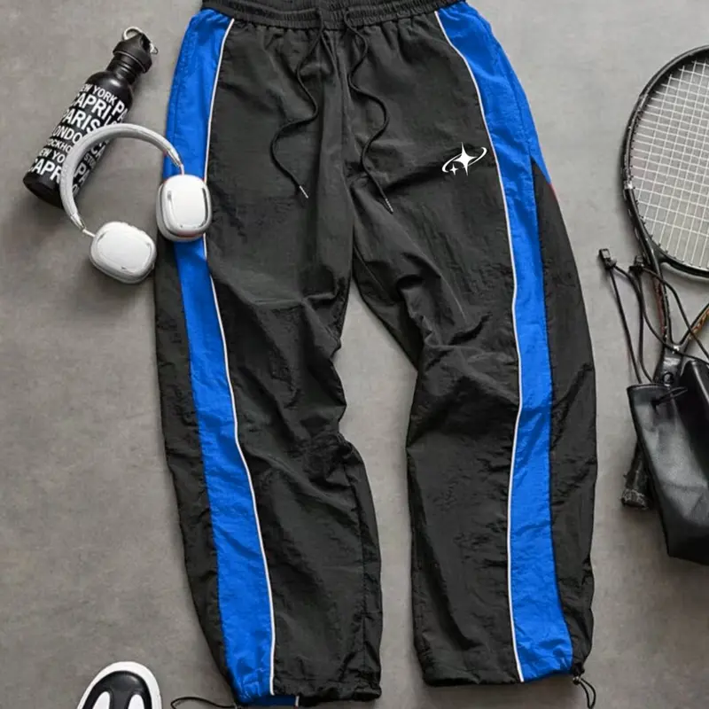 Men's Fashion Print Casual Outdoor Pants, Loose Fit Gym Shorts, Waist Drawstring, Elastic Cuff Design, Nylon Fabric, Lightweight Comfort, Casual Activewear Bottoms