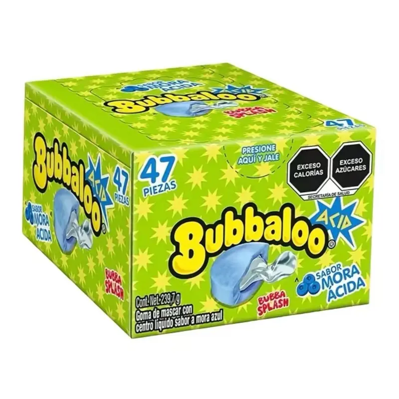 Bubbaloo sour blue raspberry (47 pieces in a box) bubblegum