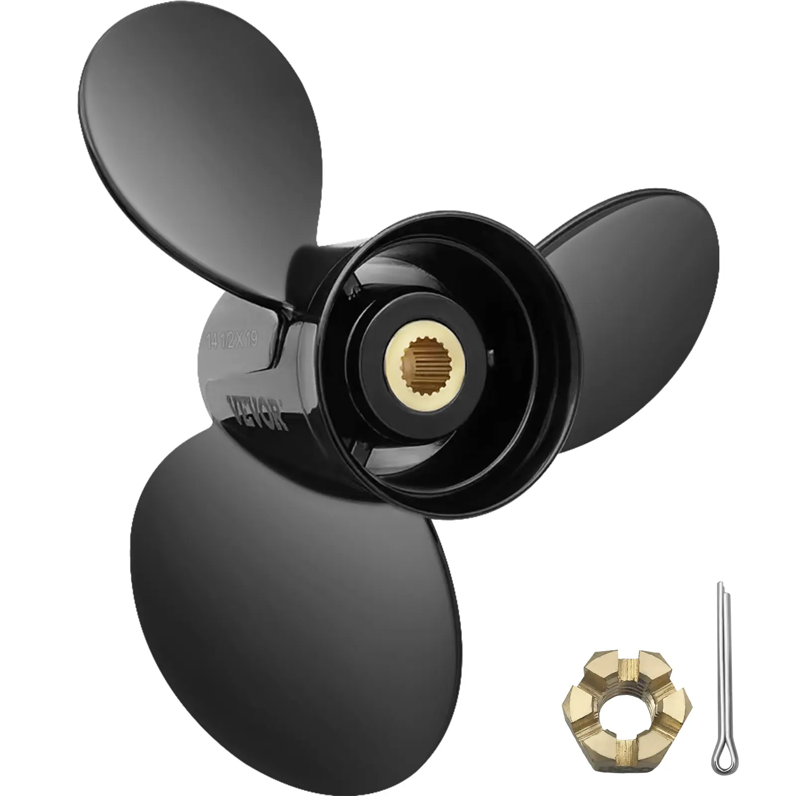 【SummerFinds】VEVOR Aluminum Alloy Outboard Motor Propeller, OEM 3817468 Replacement, 3-Blade 14 1/2" Diameter x 19in Pitch, 19-Tooth Splined Fit, RH Blade, Compatible with Volvo Penta SX Drive Models, for Powerful Thrust, Water Sports, Fast Acceleration,